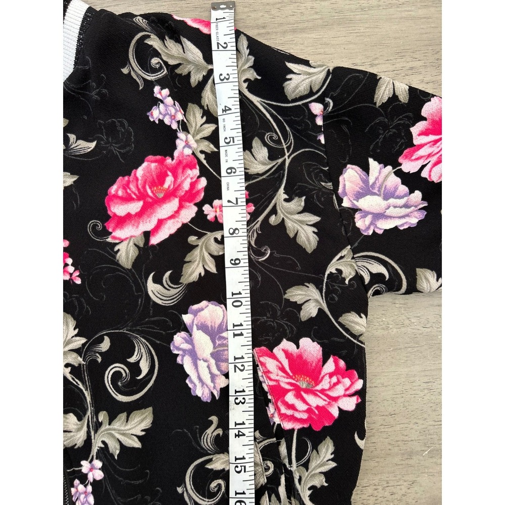 Cotton On Floral Bomber Jacket Black Pink Purple Varsity Trim Zip Up Womens 8 - Picture 8 of 10